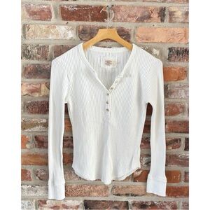 Faherty White Waffle Knit Thermal Henley Long Sleeve Shirt Top, XS